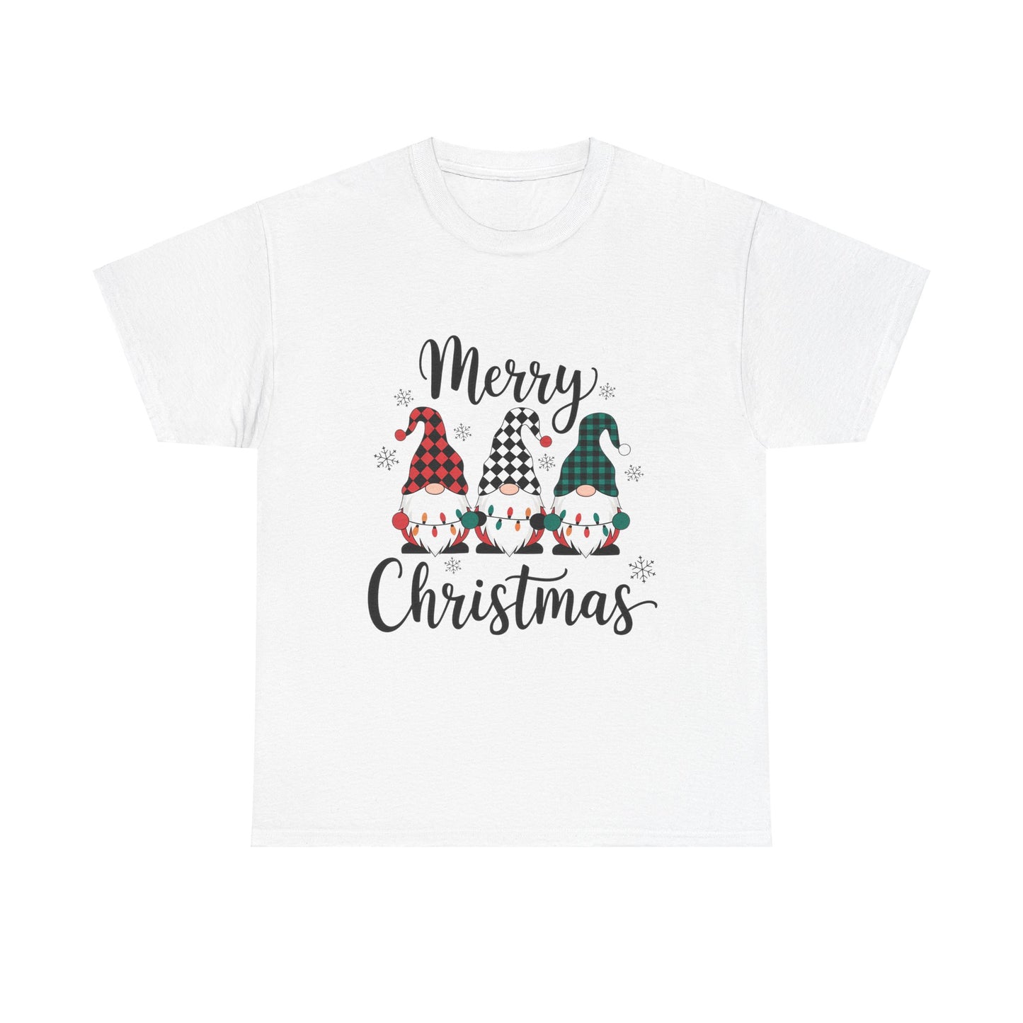 Merry Christmas Gnome and Santa Unisex Heavy Cotton Tee - Front & Back Print - 100% Cotton