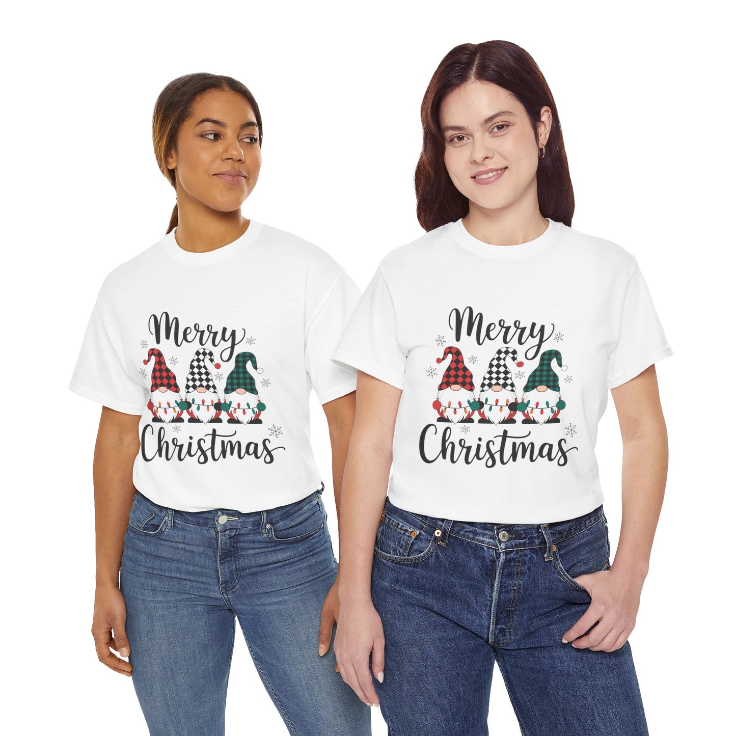 Merry Christmas Gnome and Santa Unisex Heavy Cotton Tee - Front & Back Print - 100% Cotton