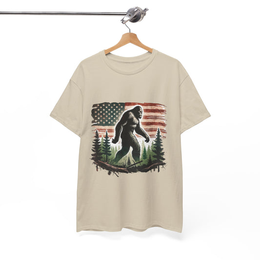Bigfoot American Flag Shirt – Sasquatch Forest Graphic Cotton Tee