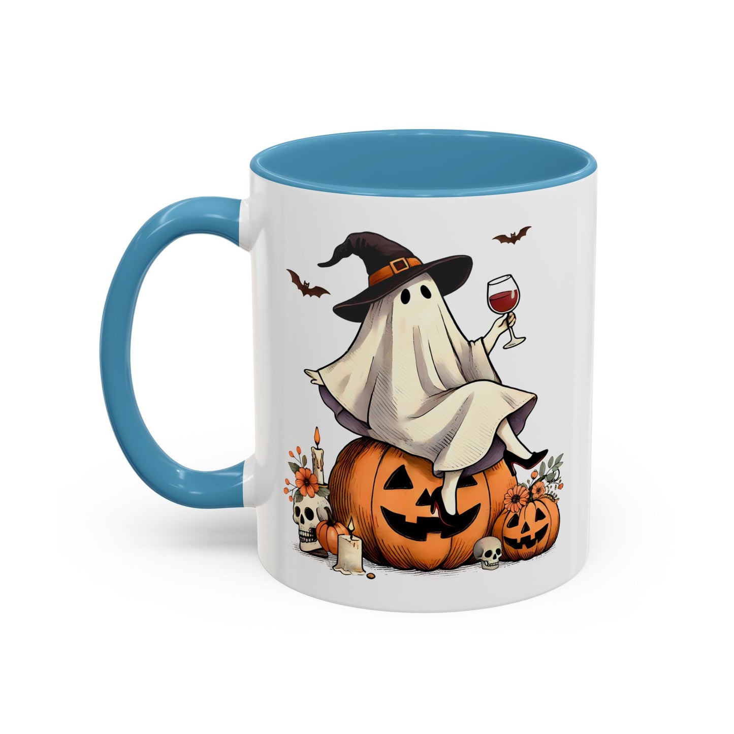 Ghost Wine Accent Coffee Mug – Halloween Ceramic Mug (11oz, 15oz)