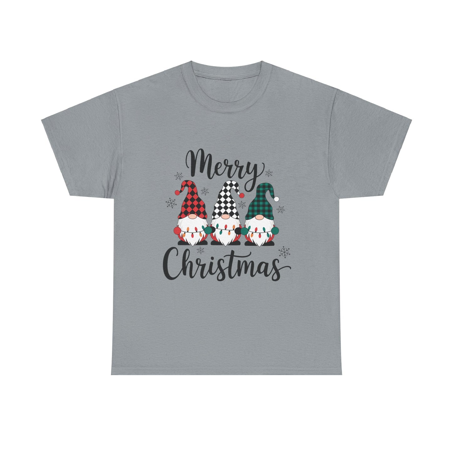 Merry Christmas Gnome and Santa Unisex Heavy Cotton Tee - Front & Back Print - 100% Cotton