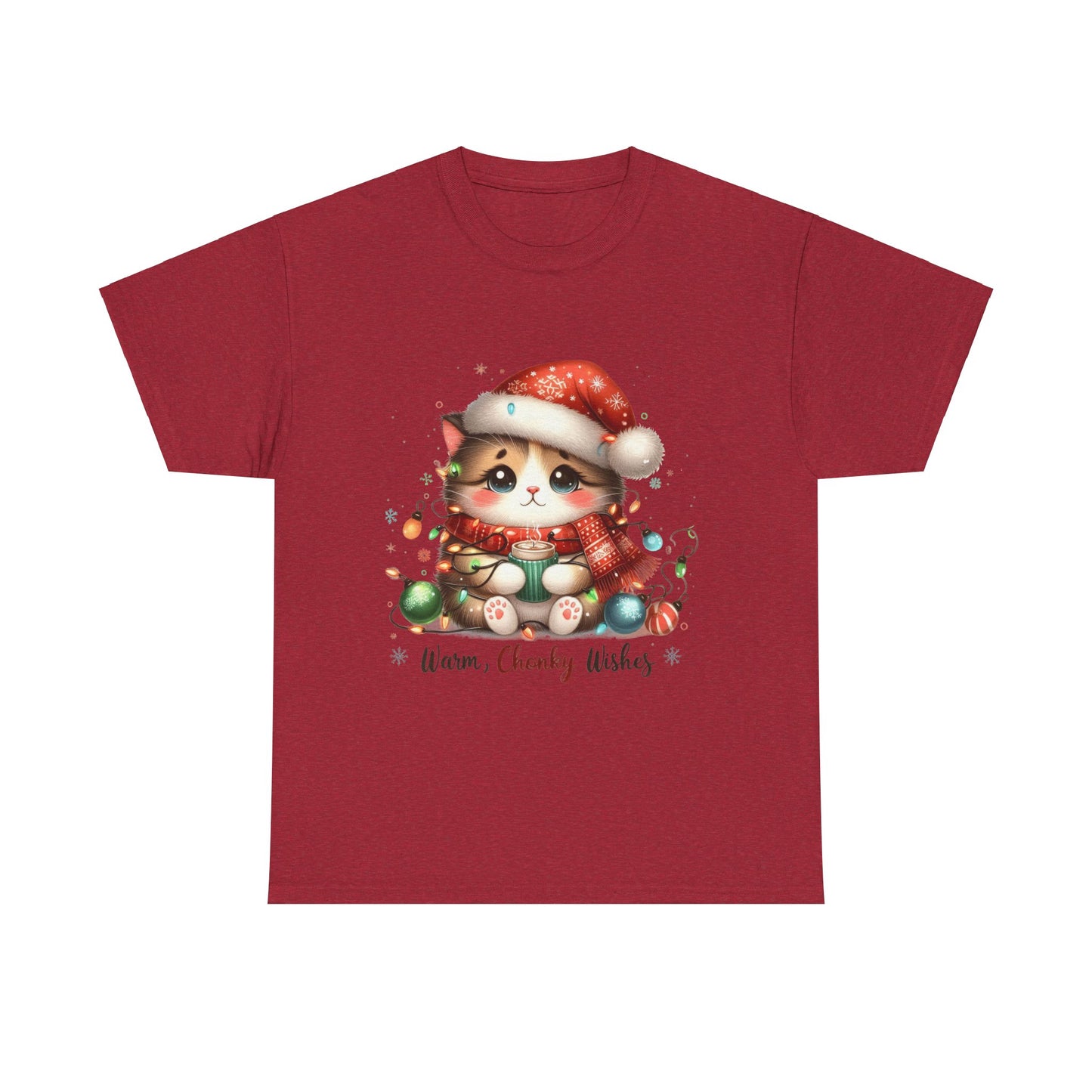 Warm Chonky Wishes Cat Unisex Heavy Cotton Tee - Festive Front Print - 100% Cotton