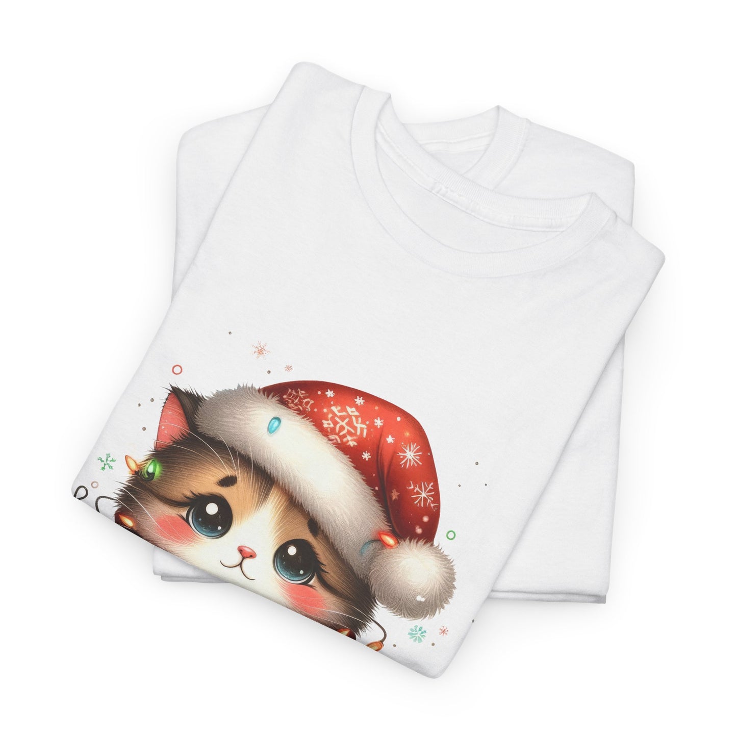 Warm Chonky Wishes Cat Unisex Heavy Cotton Tee - Festive Front Print - 100% Cotton
