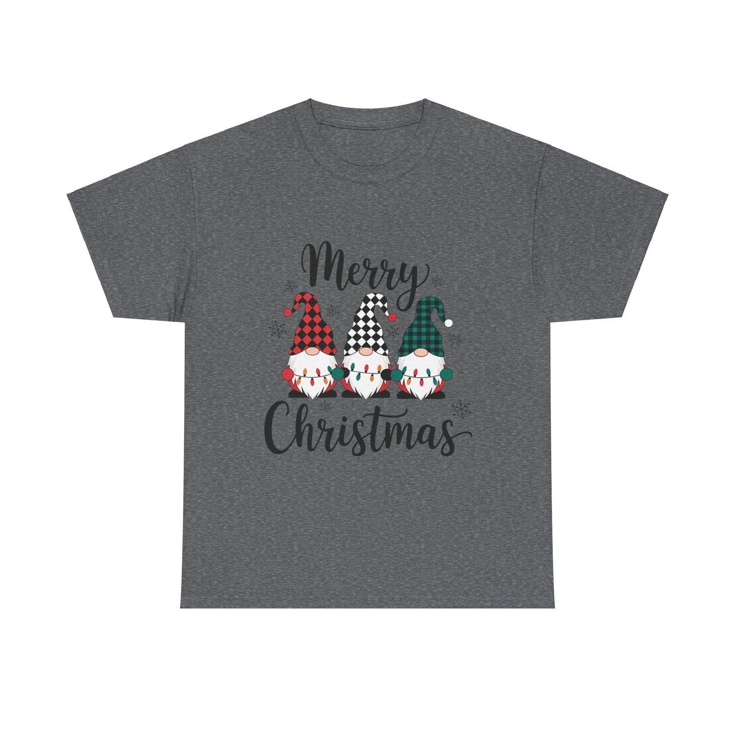 Merry Christmas Gnome and Santa Unisex Heavy Cotton Tee - Front & Back Print - 100% Cotton