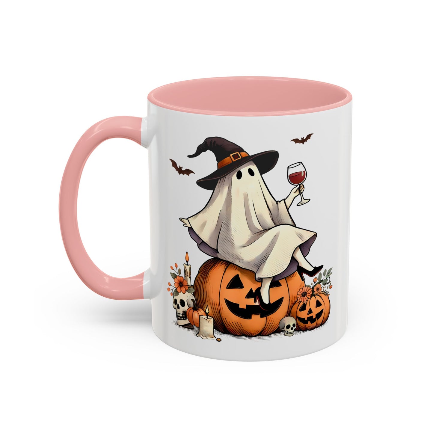Ghost Wine Accent Coffee Mug – Halloween Ceramic Mug (11oz, 15oz)