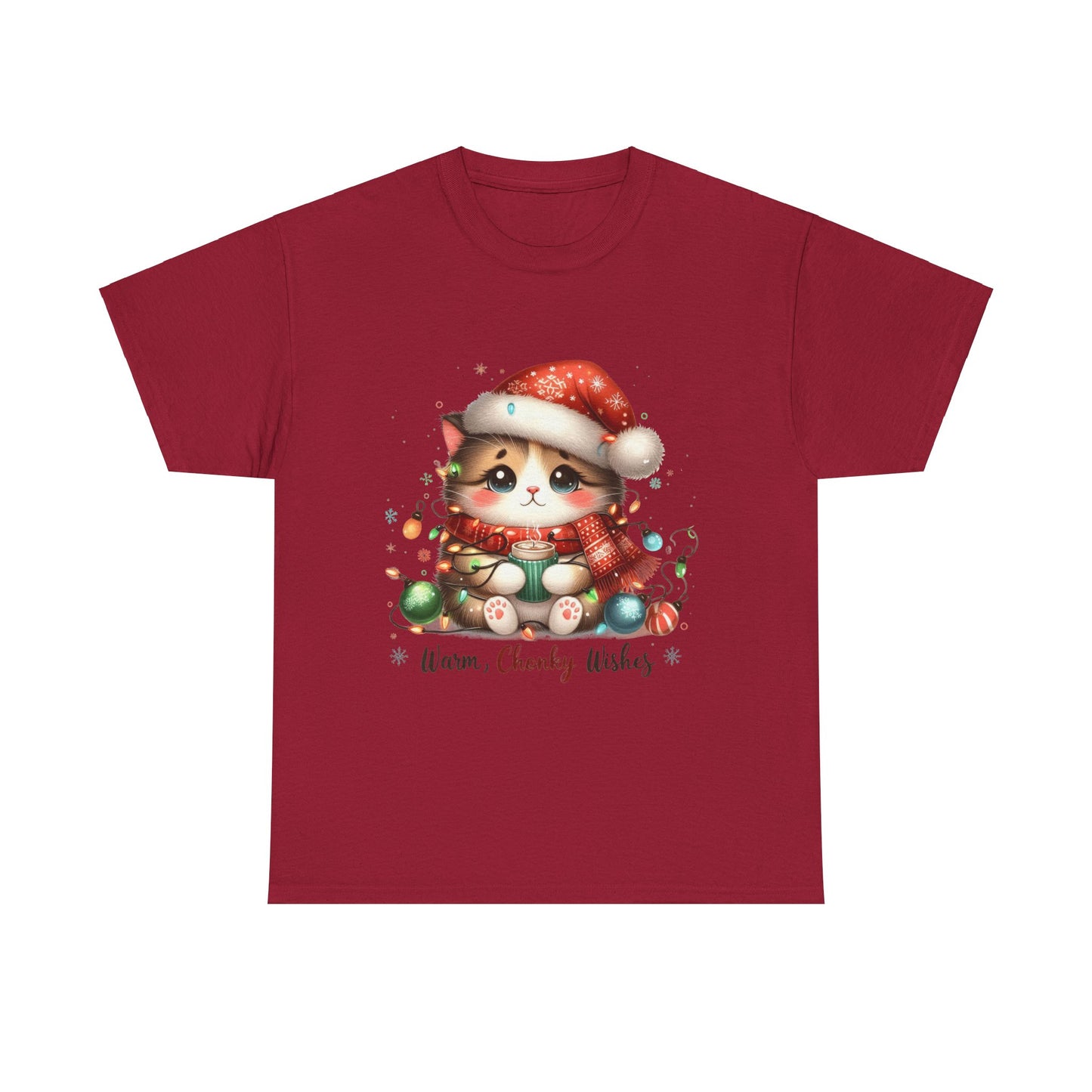 Warm Chonky Wishes Cat Unisex Heavy Cotton Tee - Festive Front Print - 100% Cotton