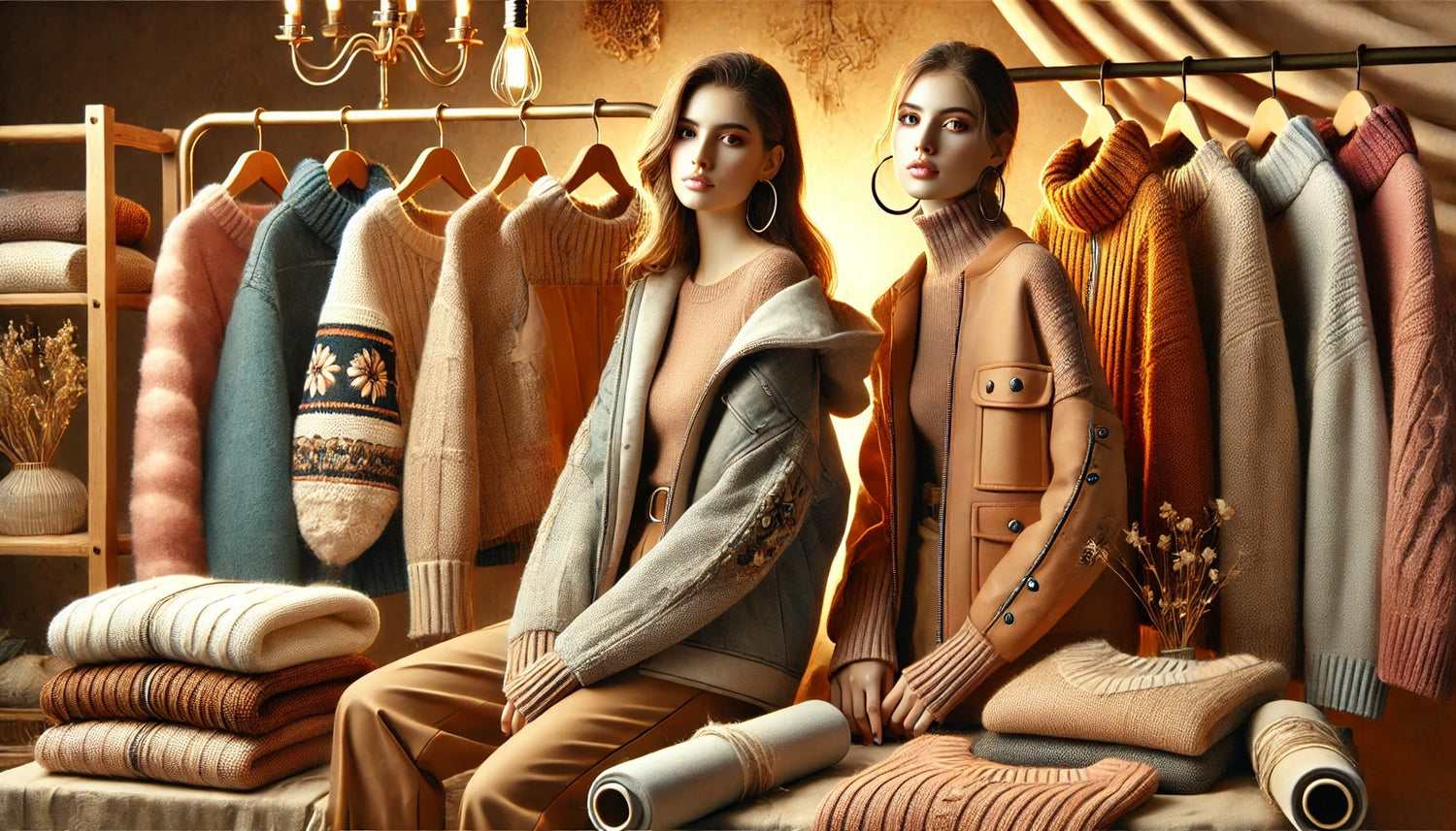Banner showcasing stylish Women's Jackets and Sweaters in various colors and designs, perfect for staying cozy and fashionable.