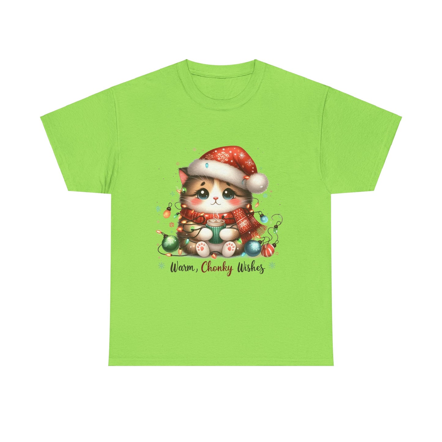 Warm Chonky Wishes Cat Unisex Heavy Cotton Tee - Festive Front Print - 100% Cotton