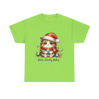 Warm Chonky Wishes Cat Unisex Heavy Cotton Tee - Festive Front Print - 100% Cotton