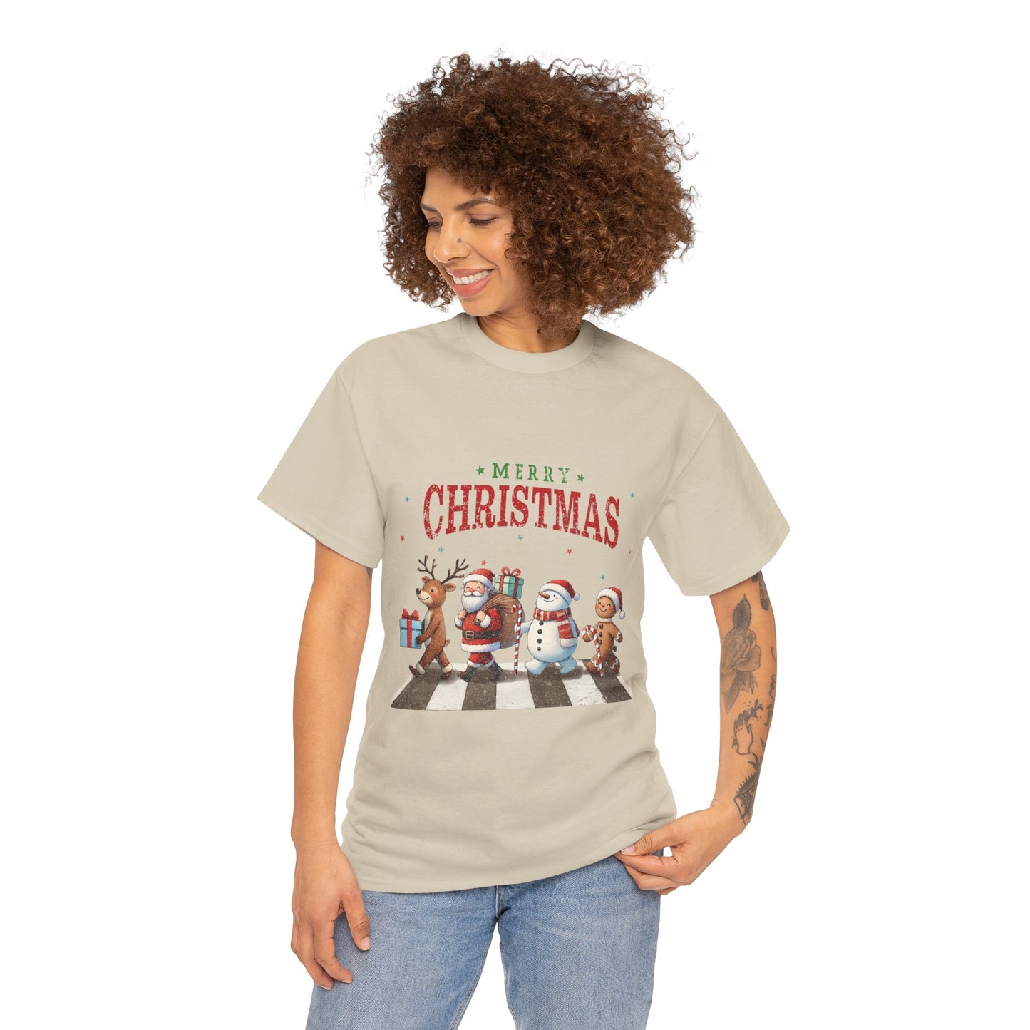 Merry Christmas Unisex Heavy Cotton Tee - Front & Back Holiday Print - 100% Cotton