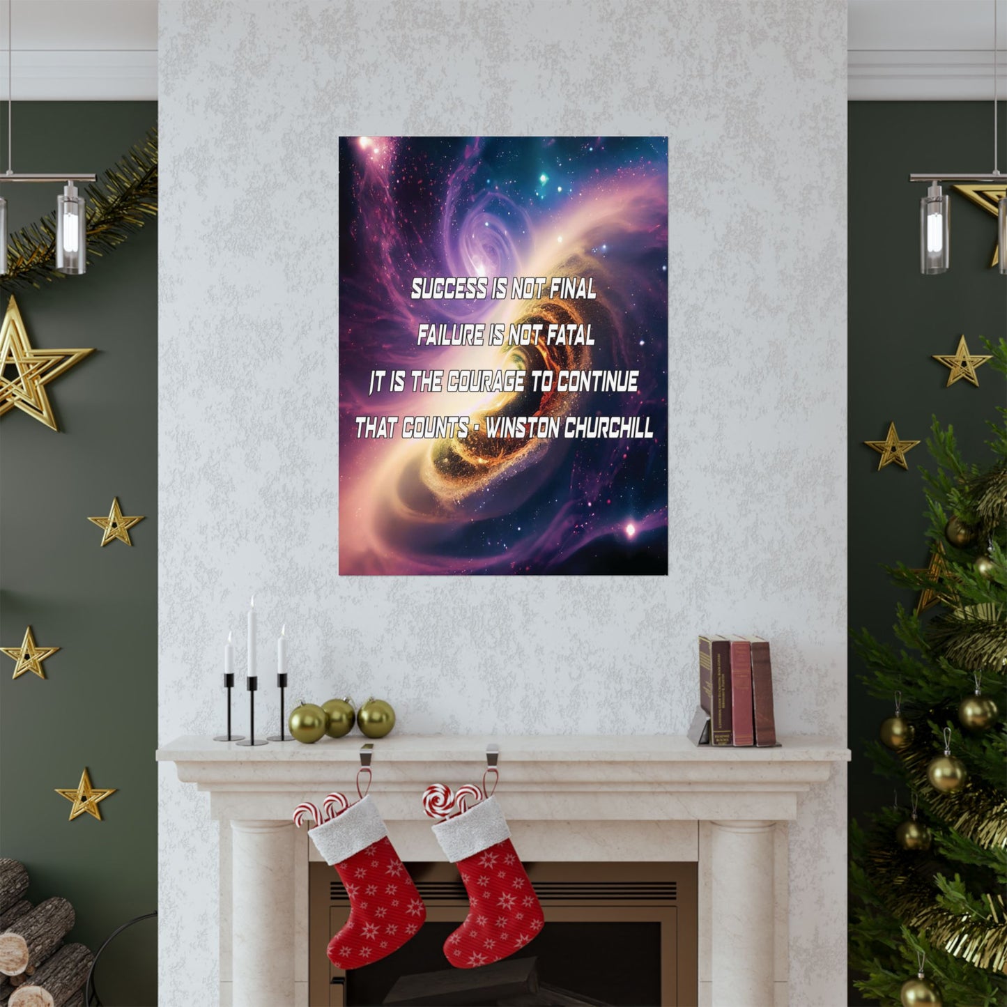 Galactic Inspiration: Vertical Poster with Winston Churchill's Timeless Quote