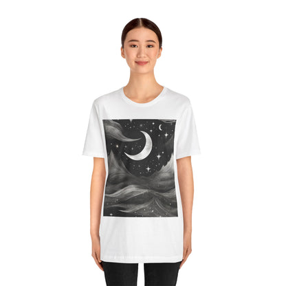 Lunar Love Unleashed: Embrace the Night Sky with Our Moon-Print Unisex Tee!