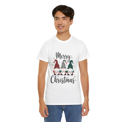 Merry Christmas Gnome and Santa Unisex Heavy Cotton Tee - Front & Back Print - 100% Cotton