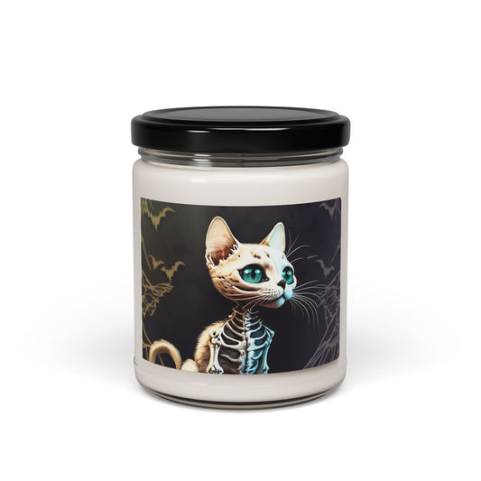 Cat Skeleton Spooky Scented Soy Candle - 9oz Glass Jar - Halloween Decor