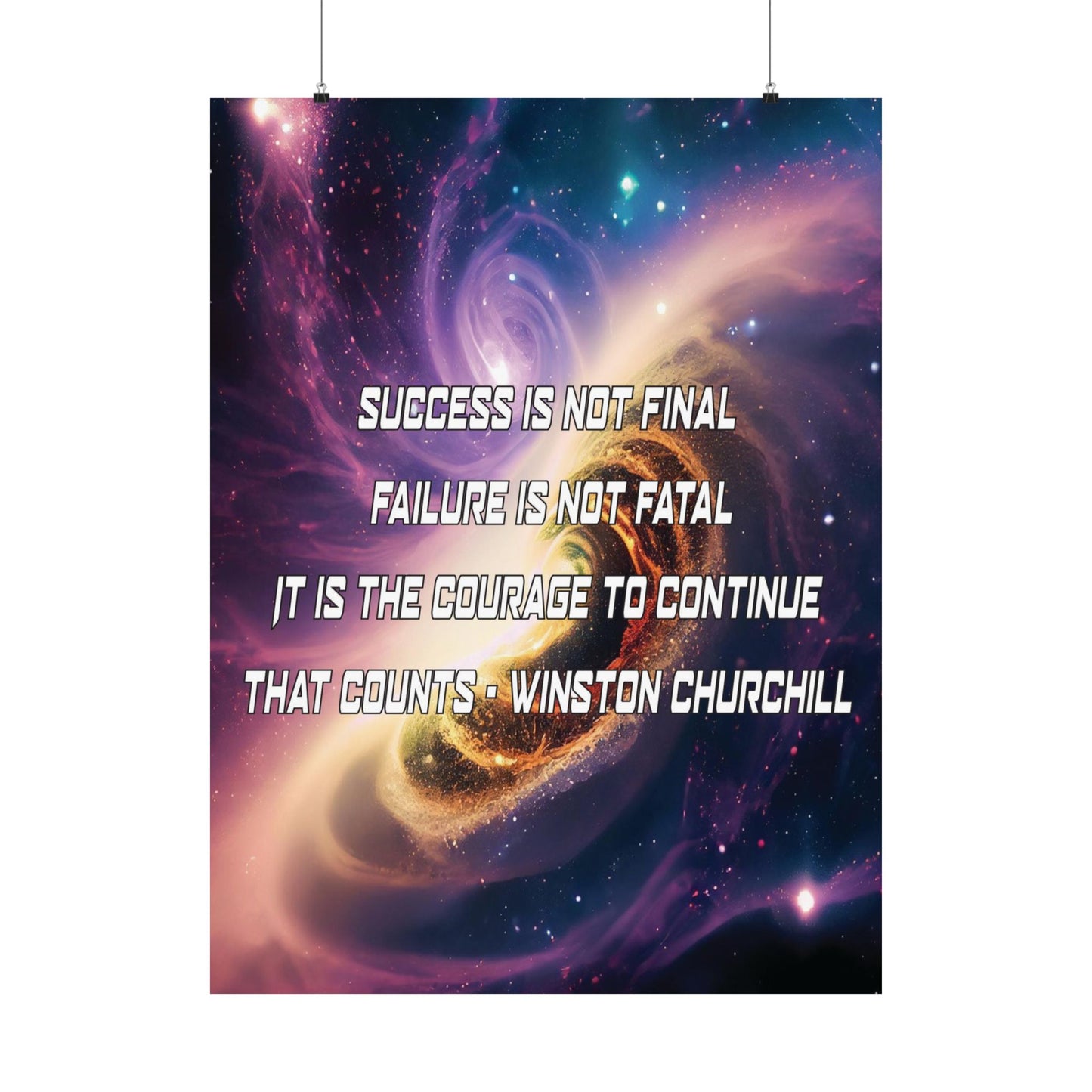 Galactic Inspiration: Vertical Poster with Winston Churchill's Timeless Quote