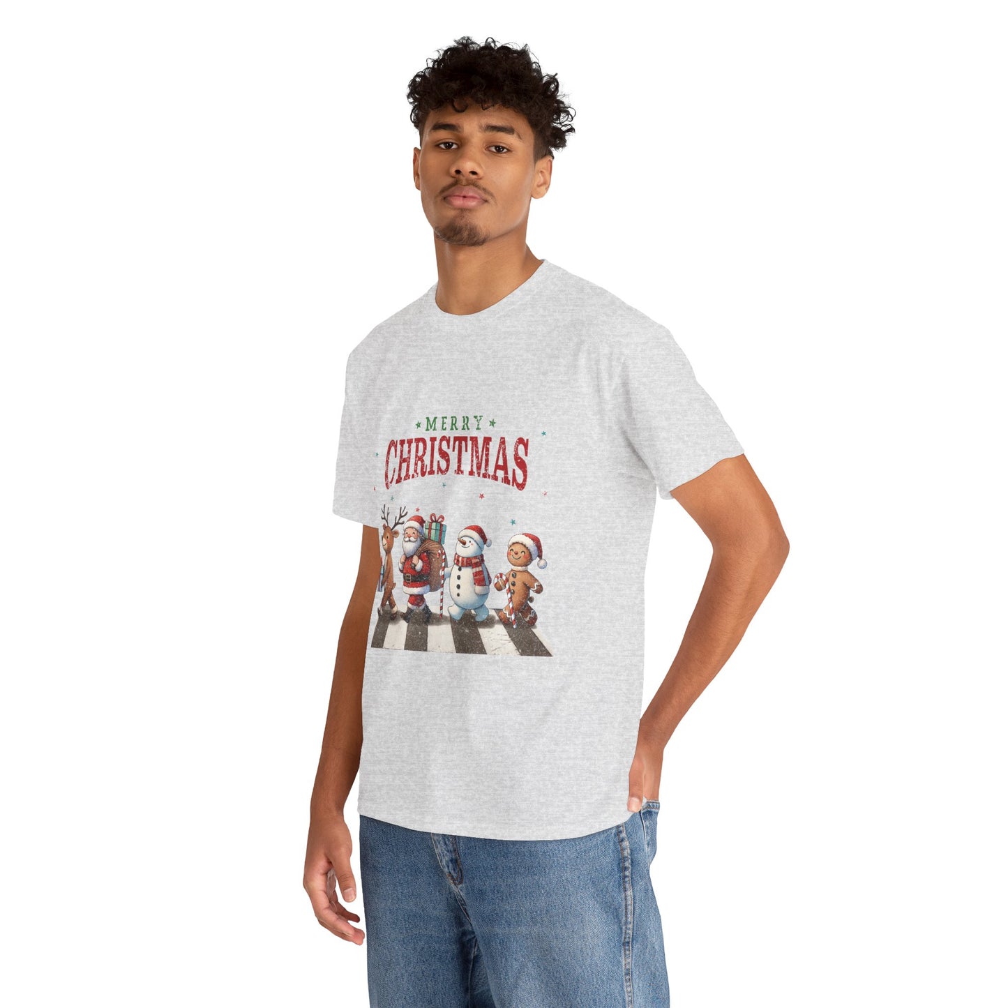 Merry Christmas Unisex Heavy Cotton Tee - Front & Back Holiday Print - 100% Cotton