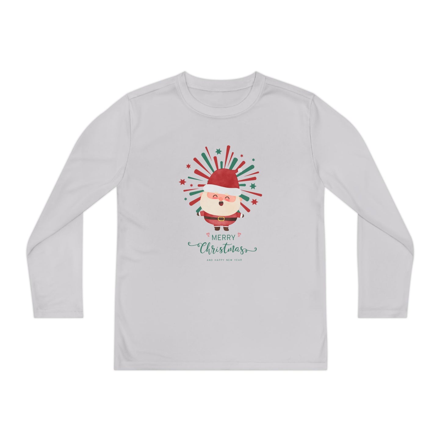 Festive Santa Youth Long Sleeve Tee - Moisture-Wicking Christmas Shirt