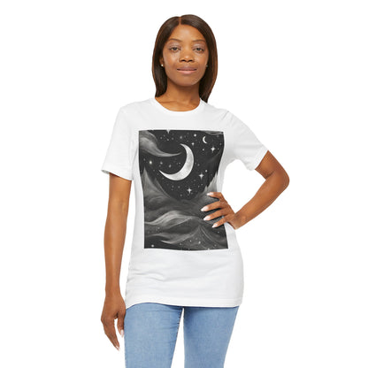 Lunar Love Unleashed: Embrace the Night Sky with Our Moon-Print Unisex Tee!