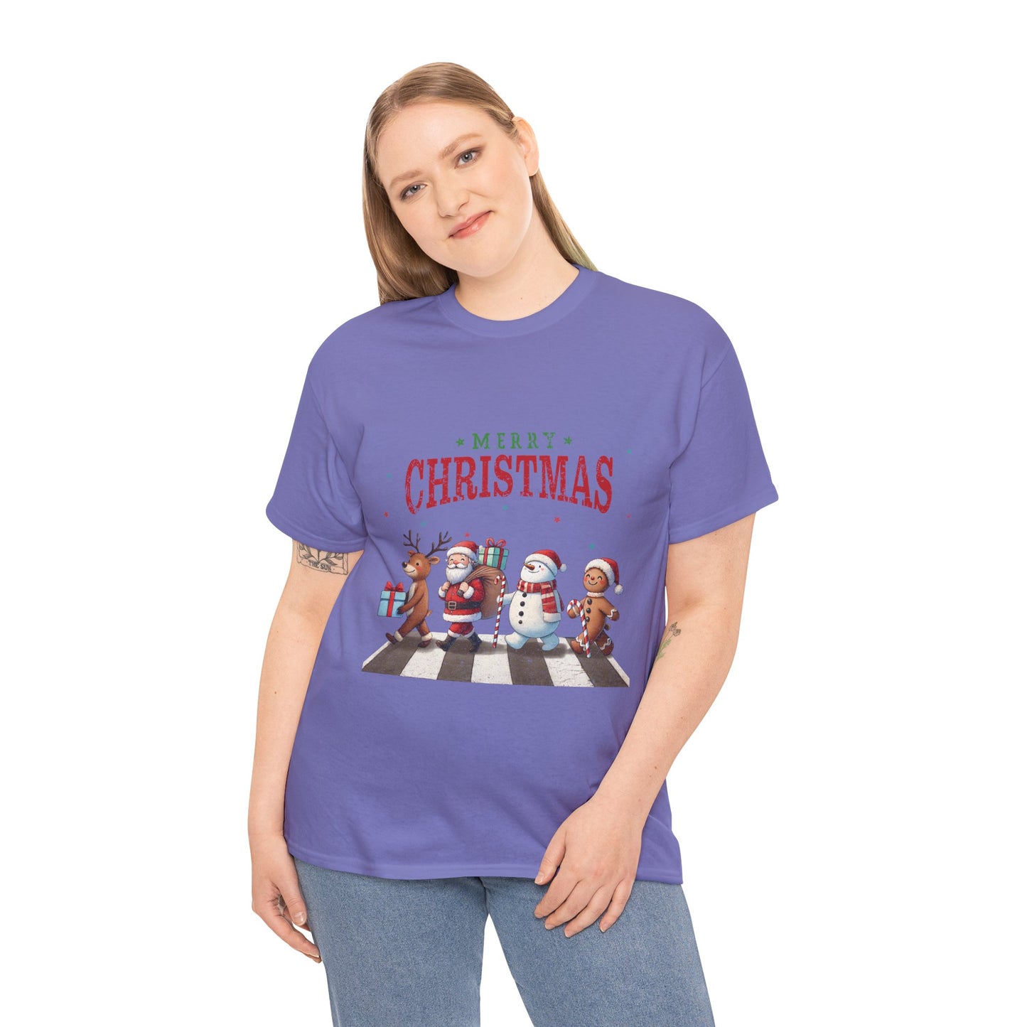 Merry Christmas Unisex Heavy Cotton Tee - Front & Back Holiday Print - 100% Cotton