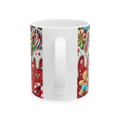 Festive Holiday Ceramic Mug - 11oz - Candy & Gingerbread Design