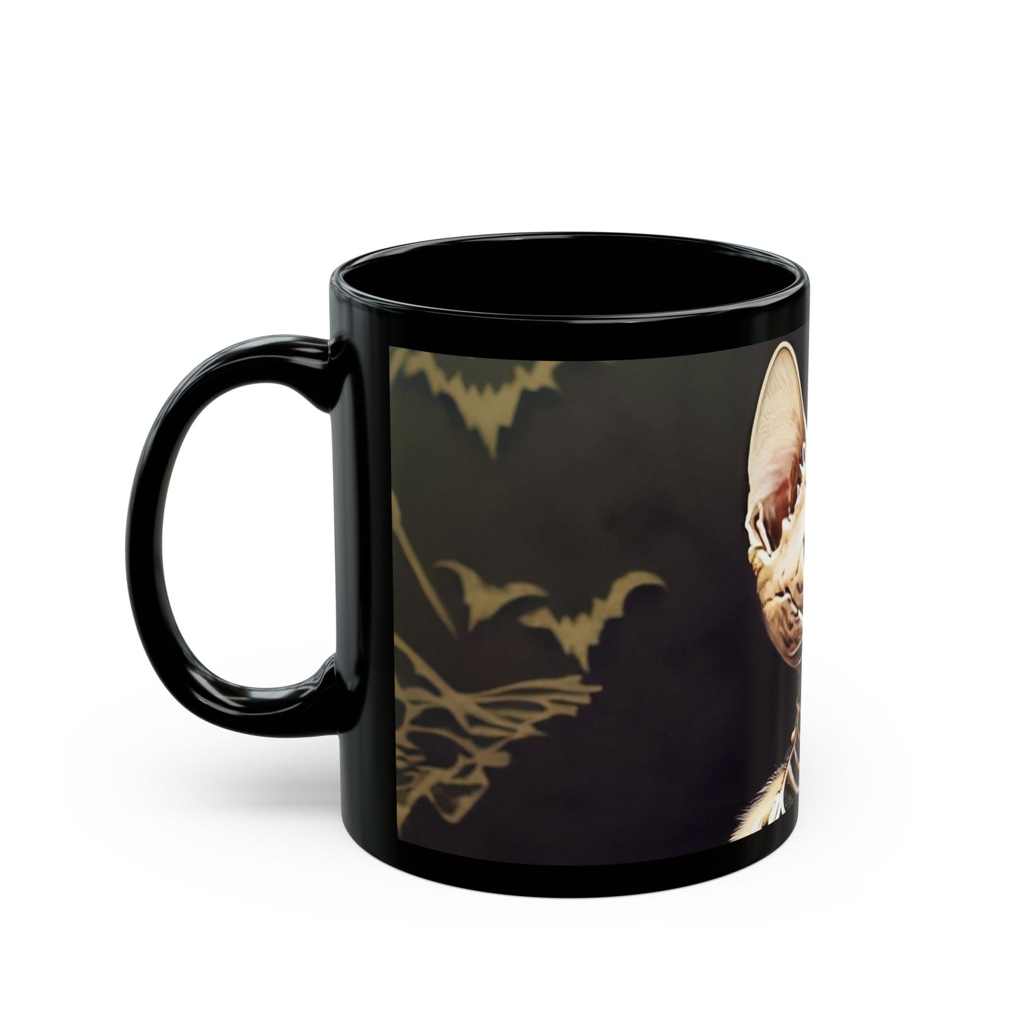 Cat Skeleton Halloween Mug - 11oz Black Ceramic - Spooky Coffee Cup