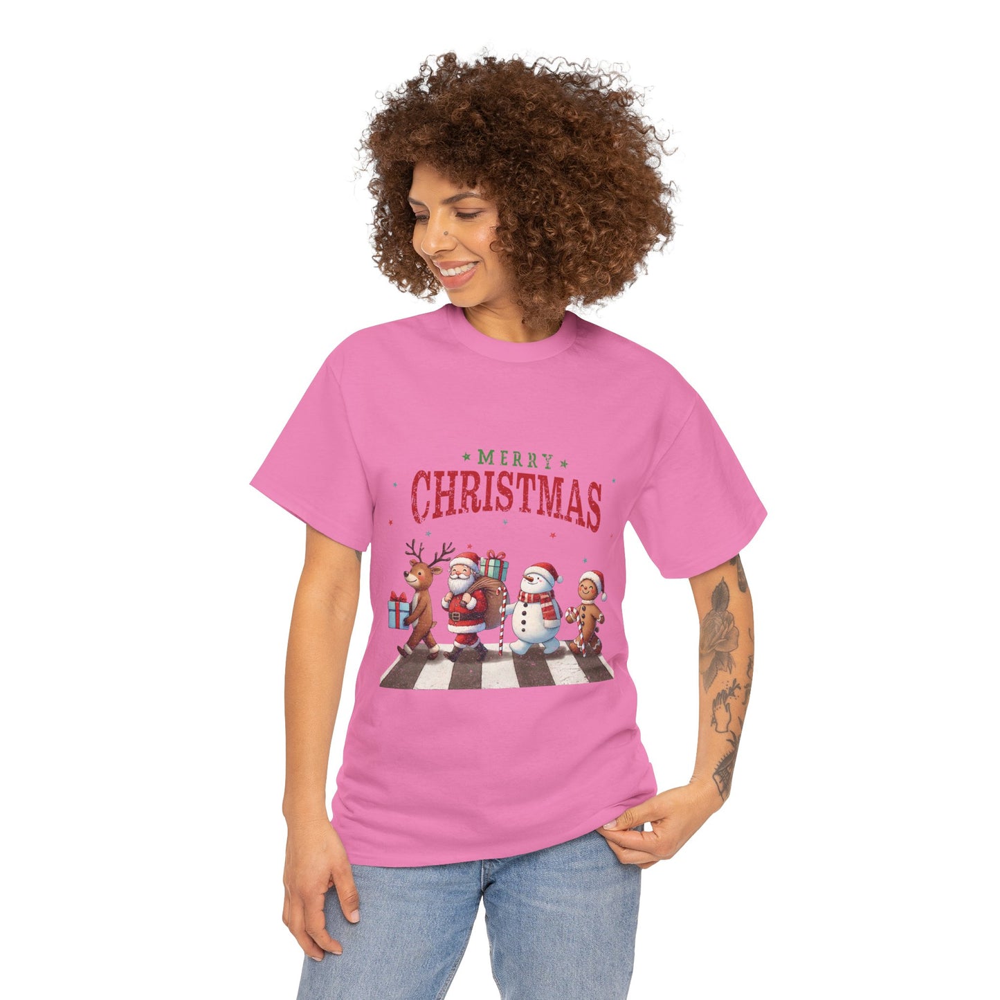 Merry Christmas Unisex Heavy Cotton Tee - Front & Back Holiday Print - 100% Cotton