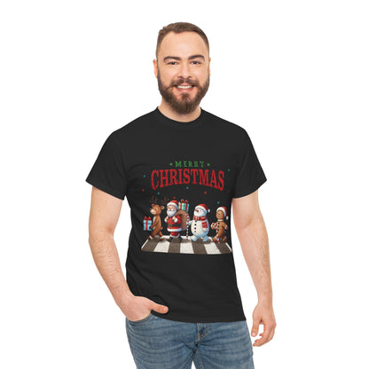 Merry Christmas Unisex Heavy Cotton Tee - Front & Back Holiday Print - 100% Cotton