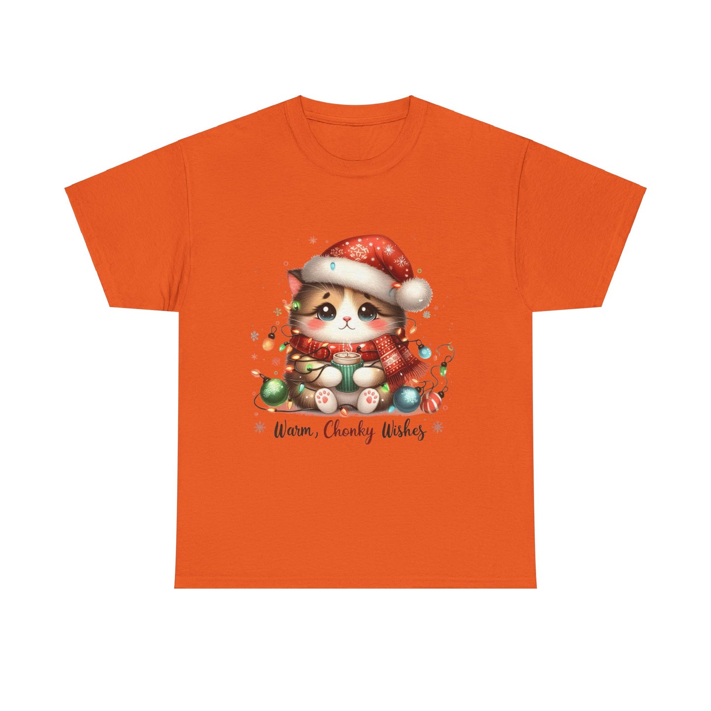 Warm Chonky Wishes Cat Unisex Heavy Cotton Tee - Festive Front Print - 100% Cotton