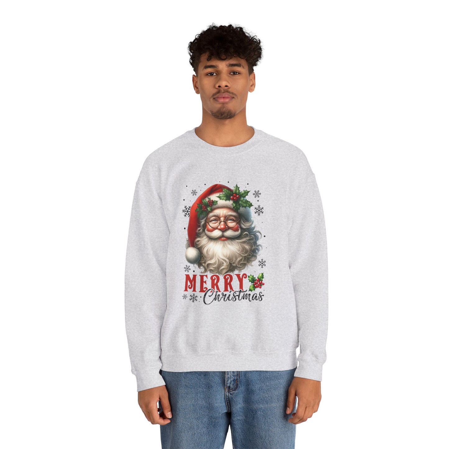 Santa Merry Christmas Unisex Crewneck Sweatshirt - Cozy Holiday Sweatshirt - Cotton Blend