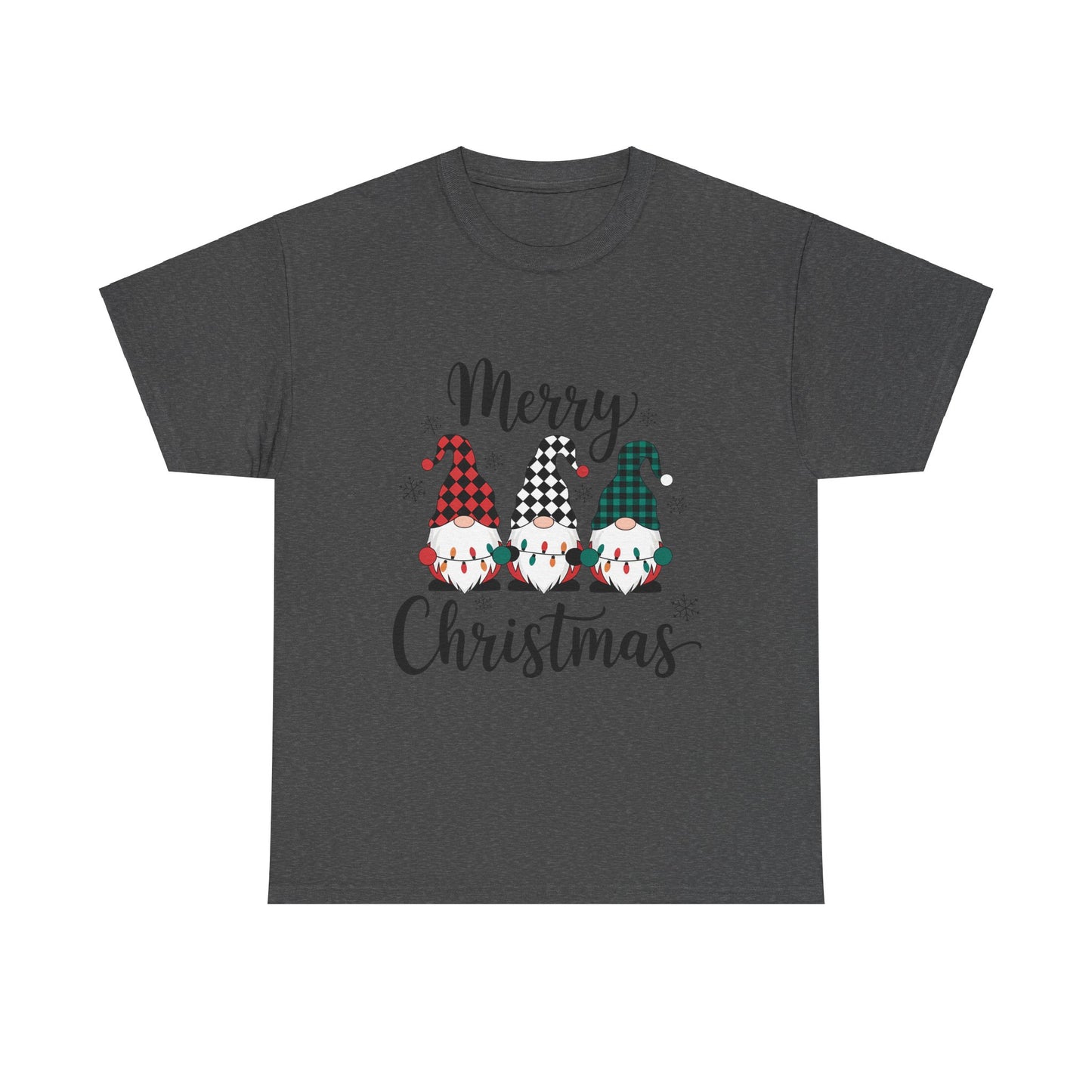 Merry Christmas Gnome and Santa Unisex Heavy Cotton Tee - Front & Back Print - 100% Cotton