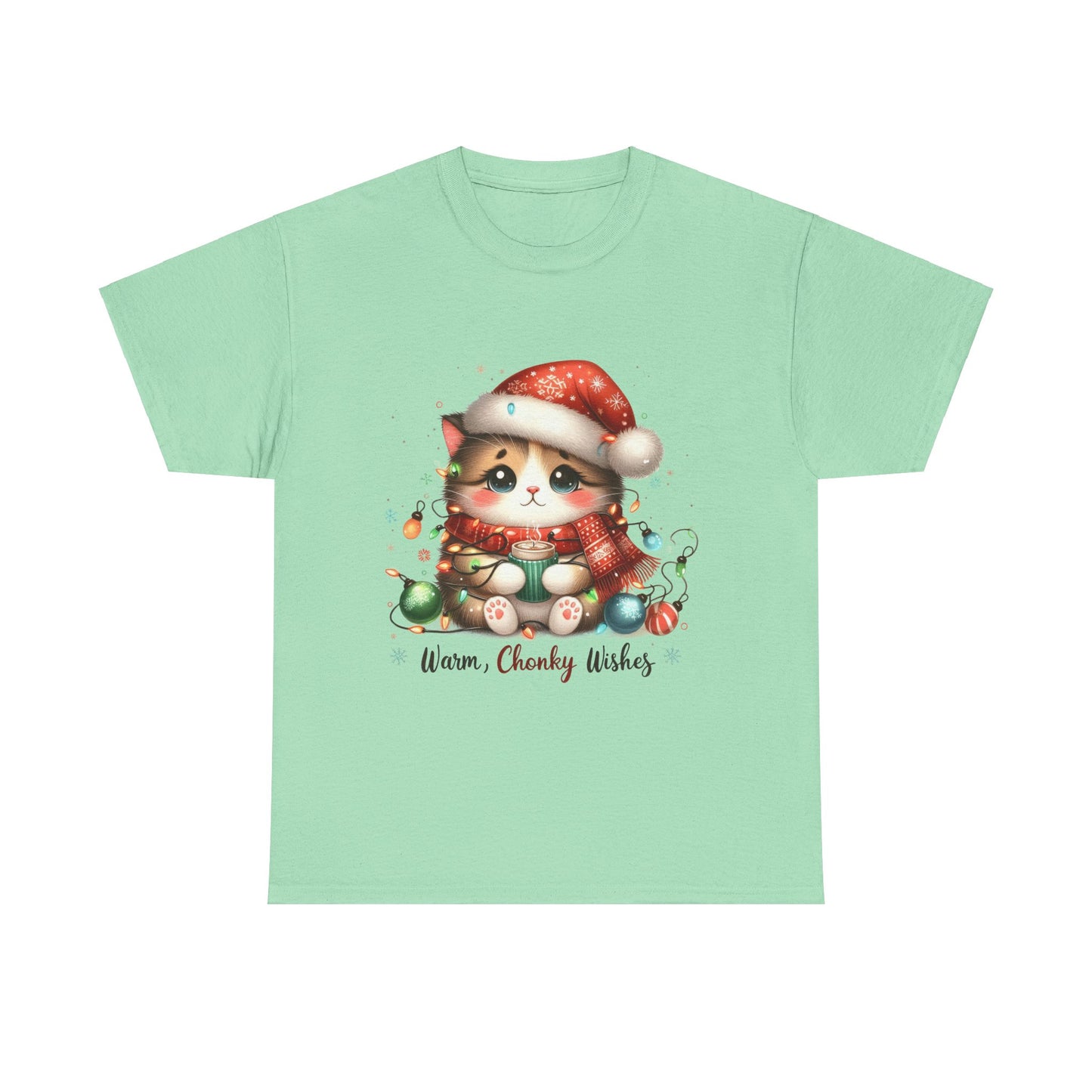 Warm Chonky Wishes Cat Unisex Heavy Cotton Tee - Festive Front Print - 100% Cotton