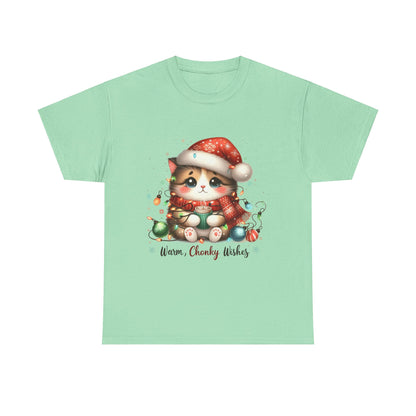 Warm Chonky Wishes Cat Unisex Heavy Cotton Tee - Festive Front Print - 100% Cotton