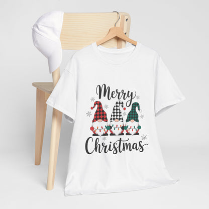 Merry Christmas Gnome and Santa Unisex Heavy Cotton Tee - Front & Back Print - 100% Cotton