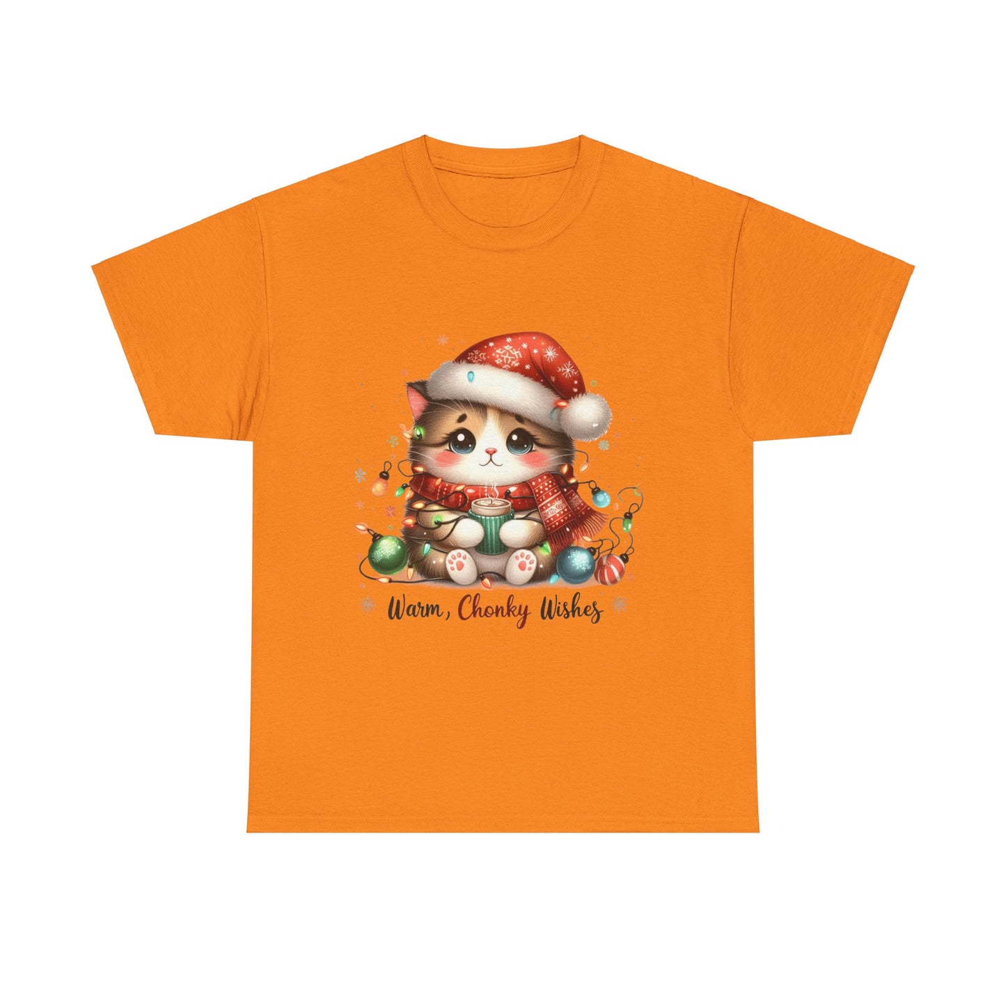 Warm Chonky Wishes Cat Unisex Heavy Cotton Tee - Festive Front Print - 100% Cotton