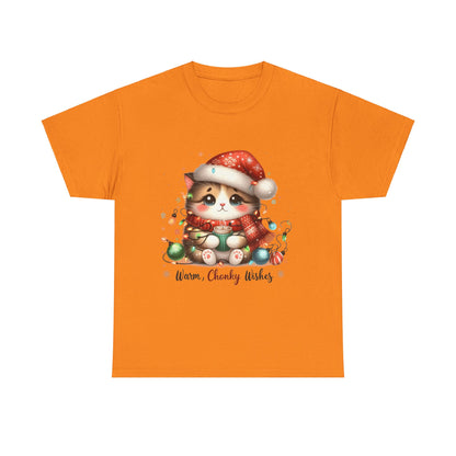 Warm Chonky Wishes Cat Unisex Heavy Cotton Tee - Festive Front Print - 100% Cotton