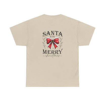 Merry Christmas Unisex Heavy Cotton Tee - Front & Back Holiday Print - 100% Cotton