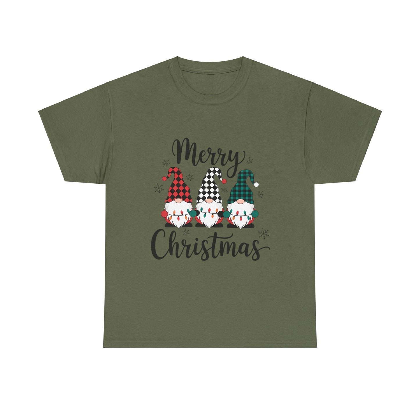 Merry Christmas Gnome and Santa Unisex Heavy Cotton Tee - Front & Back Print - 100% Cotton