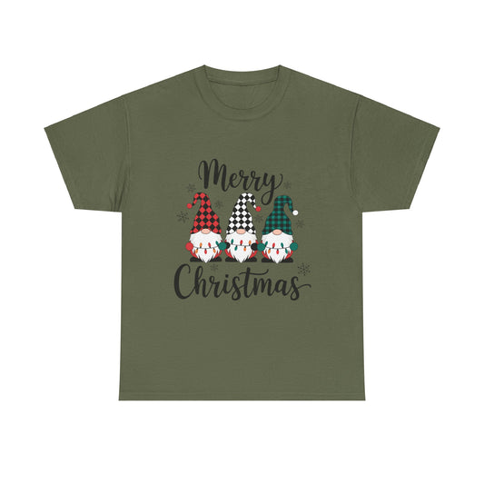 Merry Christmas Gnome and Santa Unisex Heavy Cotton Tee - Front & Back Print - 100% Cotton