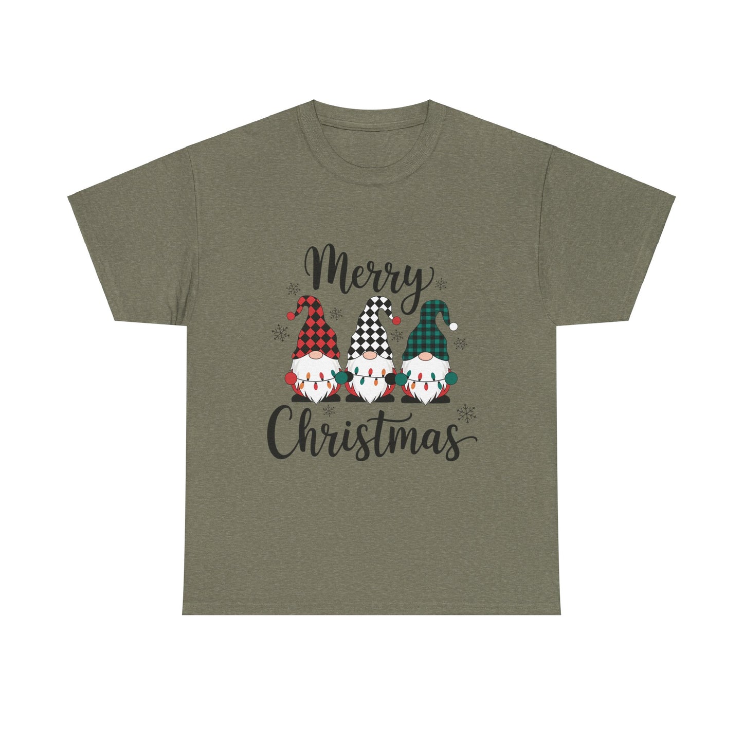 Merry Christmas Gnome and Santa Unisex Heavy Cotton Tee - Front & Back Print - 100% Cotton