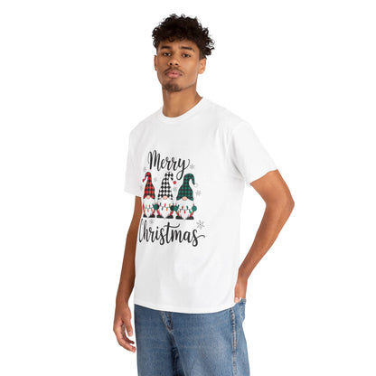 Merry Christmas Gnome and Santa Unisex Heavy Cotton Tee - Front & Back Print - 100% Cotton