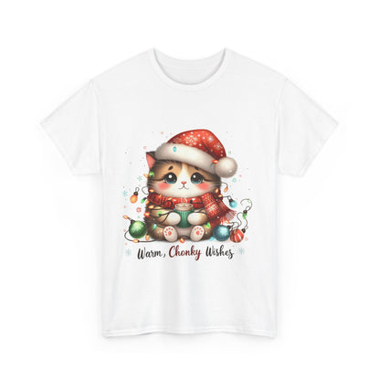 Warm Chonky Wishes Cat Unisex Heavy Cotton Tee - Festive Front Print - 100% Cotton