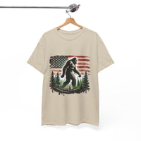 Bigfoot American Flag Shirt – Sasquatch Forest Graphic Cotton Tee