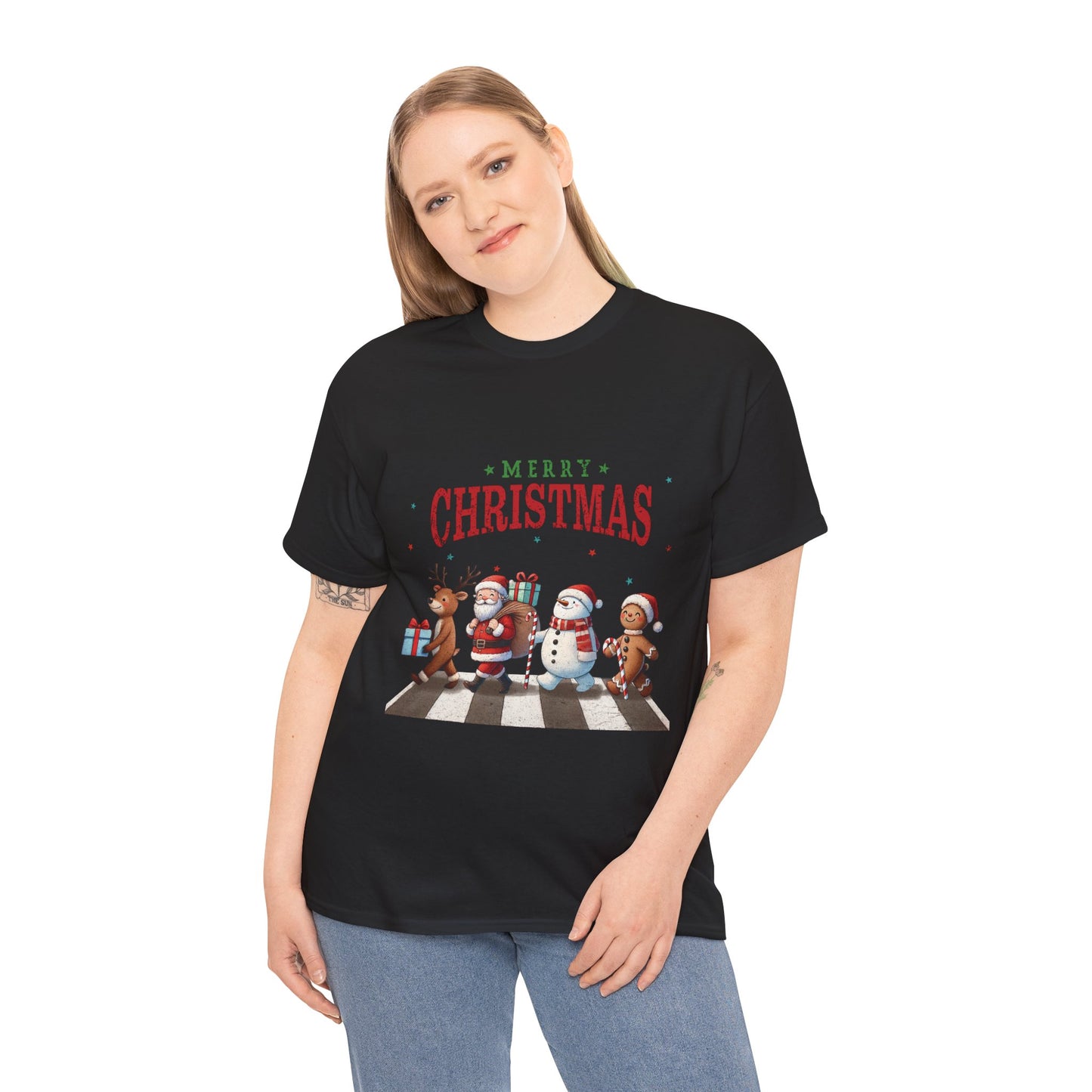 Merry Christmas Unisex Heavy Cotton Tee - Front & Back Holiday Print - 100% Cotton