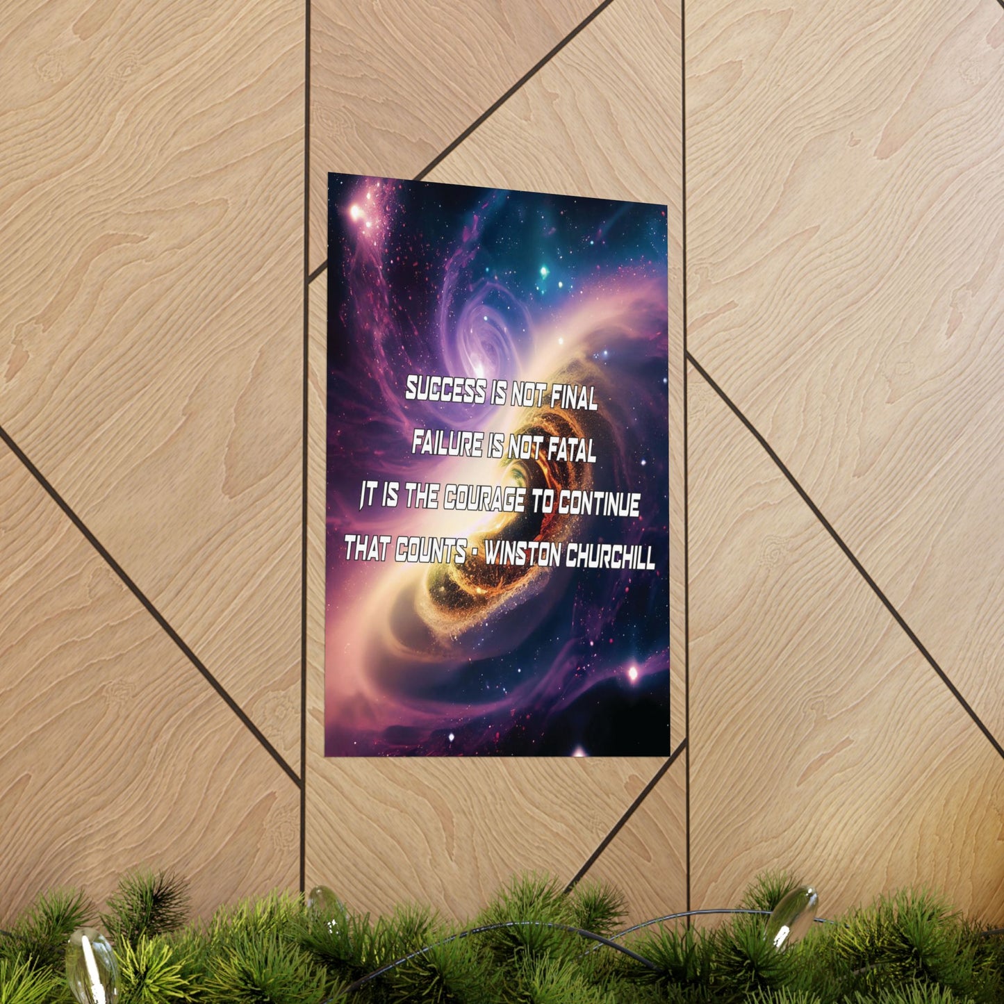 Galactic Inspiration: Vertical Poster with Winston Churchill's Timeless Quote