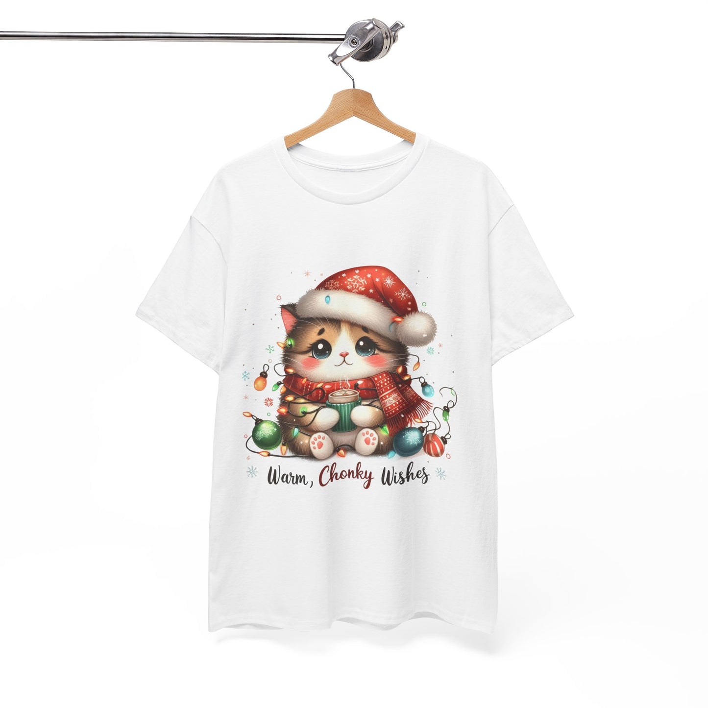 Warm Chonky Wishes Cat Unisex Heavy Cotton Tee - Festive Front Print - 100% Cotton