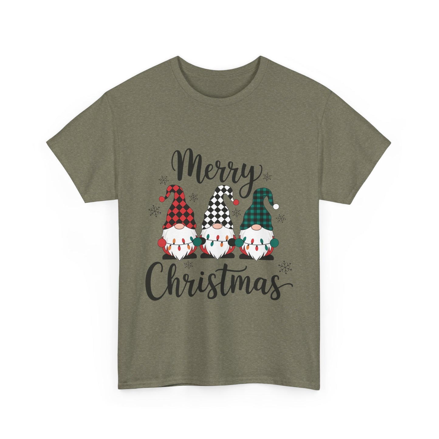 Merry Christmas Gnome and Santa Unisex Heavy Cotton Tee - Front & Back Print - 100% Cotton