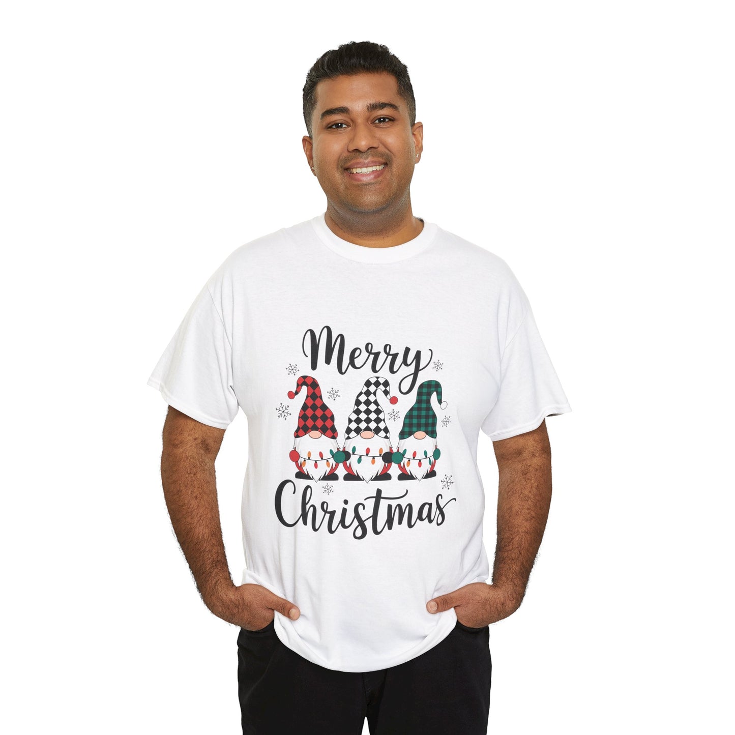 Merry Christmas Gnome and Santa Unisex Heavy Cotton Tee - Front & Back Print - 100% Cotton