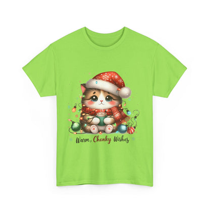 Warm Chonky Wishes Cat Unisex Heavy Cotton Tee - Festive Front Print - 100% Cotton