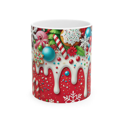 Festive Holiday Ceramic Mug - 11oz - Candy & Gingerbread Design