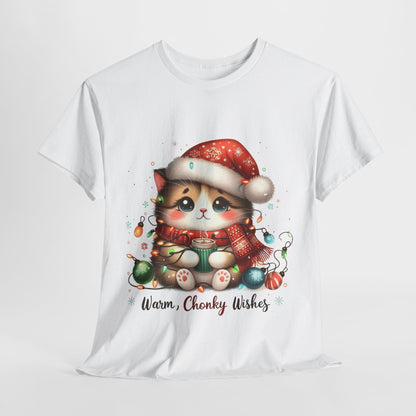 Warm Chonky Wishes Cat Unisex Heavy Cotton Tee - Festive Front Print - 100% Cotton